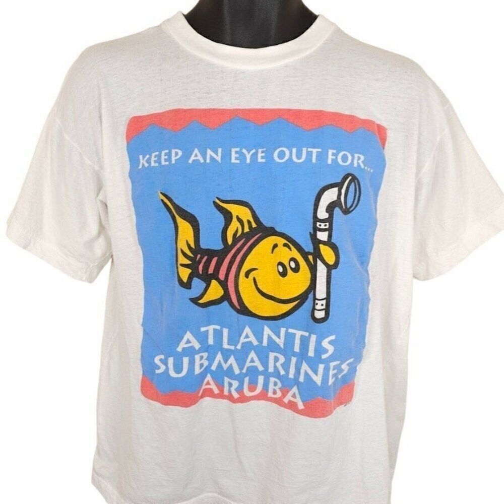 Vintage Solar Eclipse T Shirt Mens Size Large White 90s 1998 Atlantis Submarines